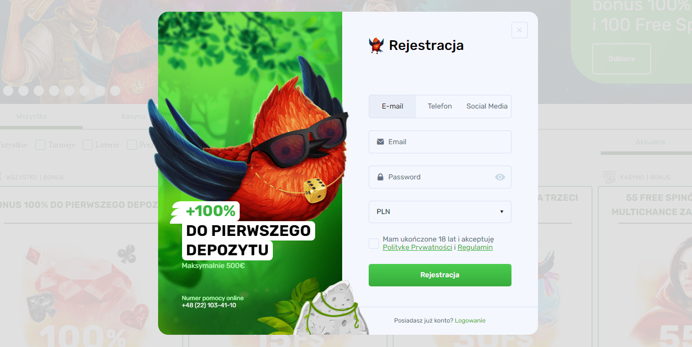 Załóż konto i odbierz od casino free spins za rejestrację